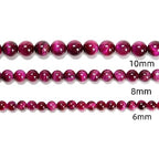 65Pcs Magenta Tiger's Eye 6mm Beads Natural Stone Round Gemstone Genuine Real Stone for DIY Bracelet Jewelry String Making - color: Magenta Tiger's Eye, size: 6mm