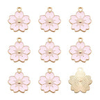 Beadthoven 100pcs Enamel Charms Cherry Blossom Daisy Flower Pendants Gold Plated Small Cute Bulk for Jewelry Making Bracelet Necklace Earrings Keychain DIY Accessories - color: Sakura Flower-Pink