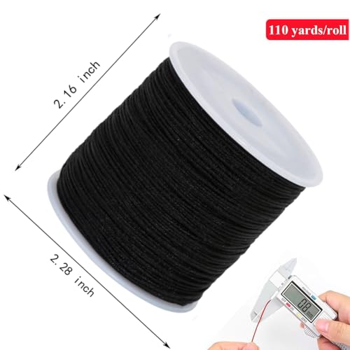 0.8mm 110Yards Nylon String Cord Braided Beading Thread for DIY Crafts Friendship Bracelets Pendant Chinese Lucky Knotting Macrame Necklaces,Jewelry Making (Black) - color: Black, size: 0.8MM