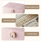 3 Layer Jewelry Box with Lock, Women Large Jewelry Holder Organizer with Drawer for Necklaces, Rings, Bracelets, Earrings, Watches, Valentines Gift for Mom Girl Wife,(Pink) - color: Pink