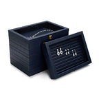 Oirlv Premium Blue Leather Rings Earrings Organizer Tray with Clear Lid Jewelry Display Box with Acrylic Lid Stackable Jewelry Box Drawer Inserts - color: Blue, size: 10 Slot