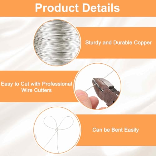 HARFINGTON Wire 328ft Length 26 Gauge Copper Craft Jewelry Wrapping Wire Tarnish Resistant Beading for Jewelry Making Supplies Crafting, White - color: White