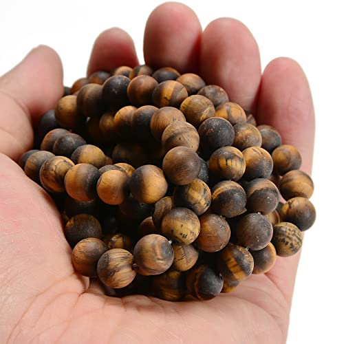 6mm Yellow Tiger Eye Matte Round Natural Gematone Loose Beads for Jewelry Making DIY 1 Strand 15" - color: Matte Yellow Tiger Eye, size: 6mm