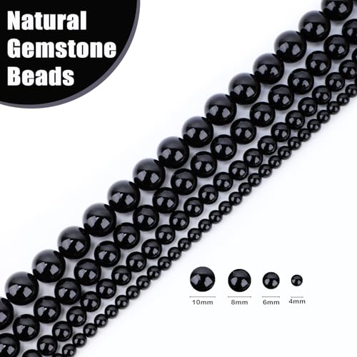 Natural Stone Beads Round Genuine Real Stone Beading Strand Loose Gemstones DIY Smooth Bead for Bracelet Necklace Earrings Jewelry Making (Black Onyx, 8mm 45 Pieces) - color: Black Onyx, size: 8mm 45pcs