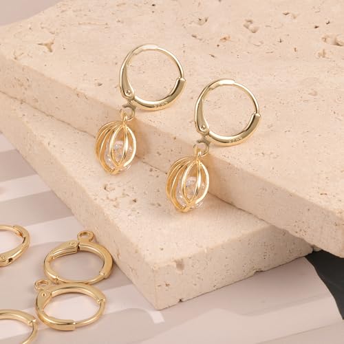10Pcs 14K Goldplated Earring Hooks Round Small Gold Hoop Huggie Ear Leverback Hooks 925 Sterling Silver Earrings Findings 14x2mm Gold Small Huggie Hoop for Dangle Earring Making Jewelry Supplies Set - color: 10Pcs14x2mmHuggie_Gold