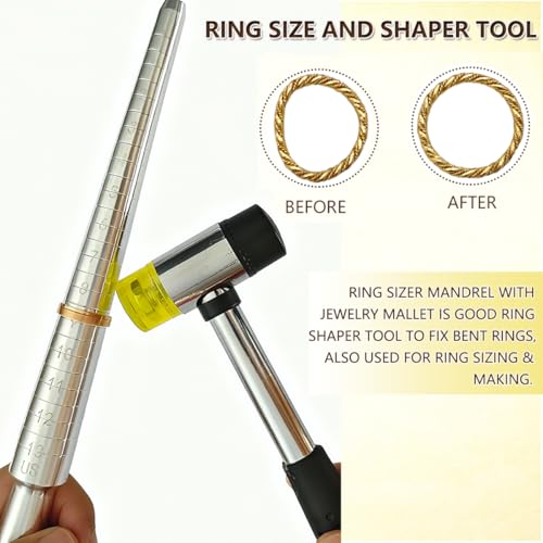 Ring Sizer Measuring Tool Ring Sizing Kit Ring Size Measurer Metal Jewelry Ring Mandrel and Mallet Finger Ring Shaper to Fix Bent Rings Fixer Reshaper Tool (10-Ring Size Shaper Tool) - color: 10-RING SIZE SHAPER TOOL