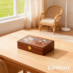 Travel Jewelry Case Small Wood Jewelry Organizer Jewelry Box for Women (Nut-Brown Print E) - color: Nut-Brown Print E