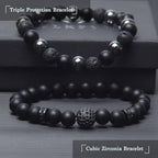 Black Obsidian Bracelet for Men - Black Tourmaline Beaded Bracelets - Mens Bracelet Set 8MM Black Onyx Hematite Lava Stone Beads Triple Protection Bracelet for Men Women Gifts