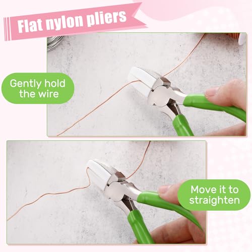 Mudder 2 Packs Nylon Nose Pliers Double Nylon Pliers Carbon Steel Jewelry DIY Tools for Beading Looping Shaping Wire Jewelry Making and Other Crafts, 5.3 Inch(Pink, Green) - color: Pink, Green
