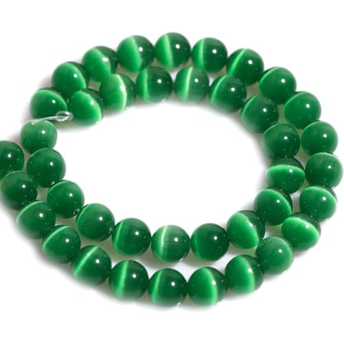 HAAMIIQII 10mm Grass Green Cat Eye Glass Round Crystal Stone Loose Gemstone Beads for Jewelry Making Bracelets Necklaces Earrings Crafts (35-40pcs) - color: Grass Green, size: 10mm (35pcs)