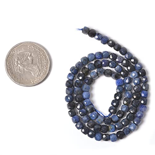 Natural Blue Dumortierite Gemstone 4mm Faceted Cube Square Loose Beads 16 Inch for DIY Jewelry Making Beads - color: Blue Dumortierite