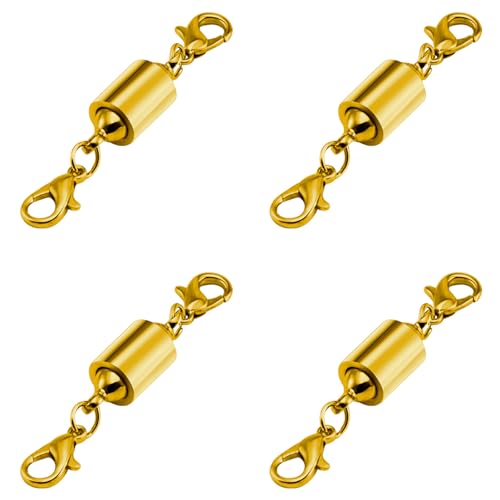 Magnetic Necklace Clasps, Magnetic Jewelry Clasps, 14K Gold and Silver, Necklace Bracelet Extender with Lobster Clasp (4pcs Gold) - color: 4pcs gold