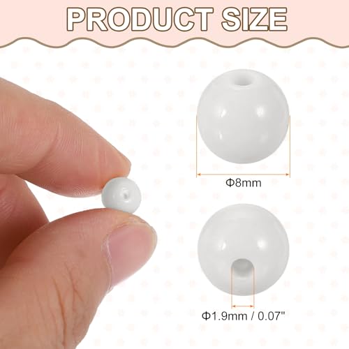 HARFINGTON 200pcs White Acrylic Round Beads 8mm Dia 1.9mm Hole Plastic Resin Smooth Balls Loose Bead for Jewelry Making Bracelets Necklace Earrings DIY - color: White, size: 8mm