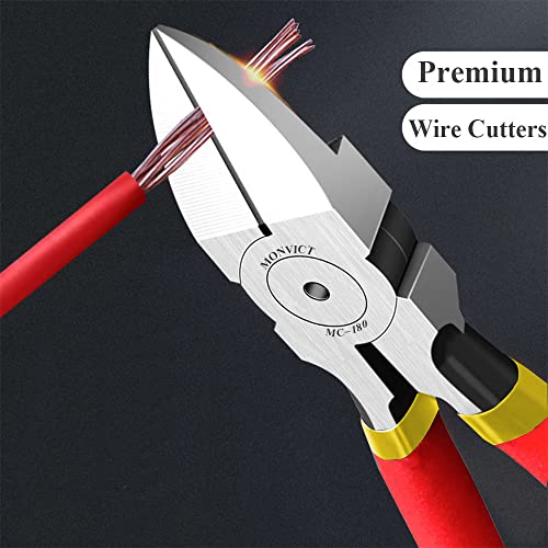 5 Pack Wire Cutters MC-180, Ultra Sharp 6 inch Precision Flush Side Cutters with Longer Cutting Edge, Powerful Heavy Duty Pliers, Ideal for Cables, Wires, Zip Ties, Electrical & Most Cut Needs - color: 6"- Pack 5