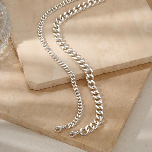 Tewiky Waterproof Ankle Bracelets for Women,Chunky Layered Gold Anklet for Women Non Tarnish Adjustable Cuban Set Stackable Summer Beach Jewelry Gift - color: silver