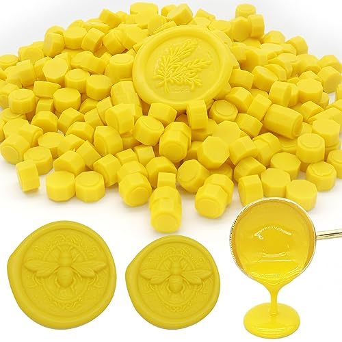 250pcs Wax Seal Beads Yellow, Andotopee Premium Sealing Wax Beads for Stamp Seals, Octagon Seal Stamp Pellets Refill Pack for Wedding Invitation, Letter Envelope, Scrapbook DIY Crafts (Yellow) - color: Yellow