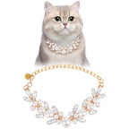 HOWWFALY Dog Cat Pearl Collars with Cute Pet Paw Gold Chain Stainless Steel Collars Necklace Adjustable Collar Dog Chain Cat White Pearl Pet Collar (White, M) - color: White, size: Medium