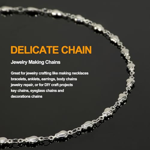 KYUNHOO 4 Meters Rose Flower Jewelry Chains for Making Necklace Bracelet Silver Craft Chain Bulk Stainless Steel Jewelry Chain Roll for Women Men DIY Handcrafts - color: Rose Silver