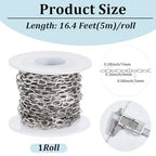 16.4 Feet/5M Stainless Steel Cable Chain Roll with Plastic Spool Silver Oval 7 x 4mm Textured Soldered Jewelry Link Chain Connectors for Jewelry Making Necklaces Bracelets DIY Crafts