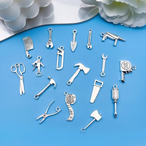 Youdiyla 51pcs Alloy Ancient Silvery Father's Day Series Tool Set Pendant Jewelry Making DIY Keychain Earrings Pendant Various Design Charms for Jewelry Making Bracelets Necklace (M351) - color: M351