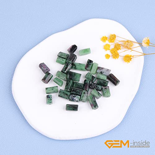 GEM-Inside 31Pcs 8x12mm Natural Green Ruby Zoisite Stone Gemstone Faceted Freeform Tube Column Chakra Beads for Jewelry Making Full 15" Strand Power Energy Healing Stone - color: Green Ruby Zoisite