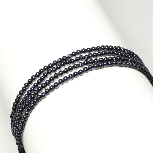 MJDCB 320pcs Small Stone Beads 2mm Blue Sandstone Round Smooth Loose Gemstone Bead for Jewelry Making Bracelets Earrings Necklaces Accessories - color: Blue Sandstone