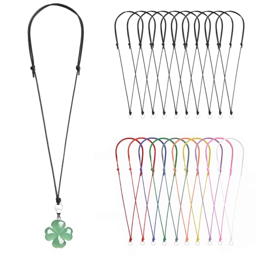 20 Pcs Necklace Cord for Pendant Necklace String Adjustable Knotted Handmade Craft Choker with Metal Ring for Hanging Pendants Rope, Black Necklace Cord - color: Style 12