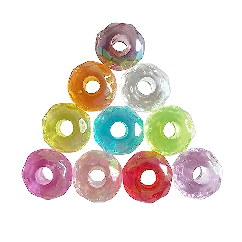 100PCS Colored Acrylic Crystal Beads Round Crackle Beads Charms for Jewelry Making Bracelets Large Hole Spacer Beads for Hanging Charms DIY Art Christmas Ornament Birthday Gifts (Laser Color) - color: Laser Color