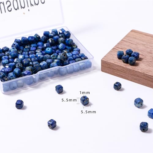 Natural Faceted Lapis Lazuli Cube Stone Beads 5-5.5mm 60pcs/str Loose Square Semi Gemstone Stone Beads for Making Bracelets Necklace Earrings - color: Lapis Lazuli