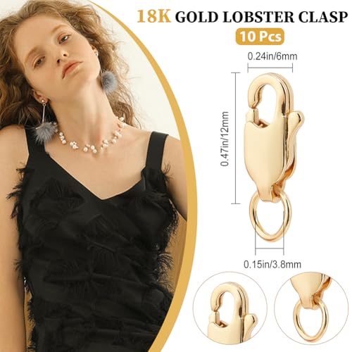 Beebeecraft 1 Box 10Pcs Lobster Claw Clasps 12x6x3mm 18K Gold Plated Brass Small Lobster Clasps and Closures Connectors for Jewelry Making Necklace Bracelets DIY Crafts - color: Gold-10pcs