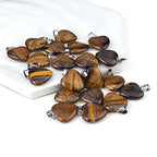 LE SKY 20 Pcs natural stone pendants heart shape healing stone charms for jewelry making - color: tiger eye