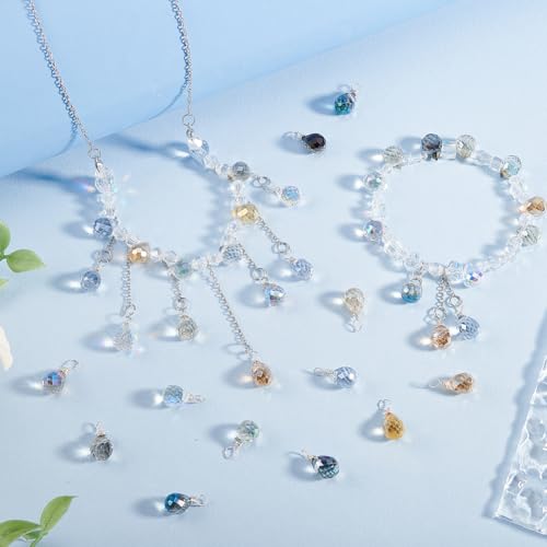 PH PandaHall 200pcs Faceted Teardrop Charms, 10 Colors Crystal Charms Transparent Glass Crystal Pendants Wire Wrapped Glass Charms Drop Dangle Charms for Necklace Clip on Earings Bracelet Craft Making