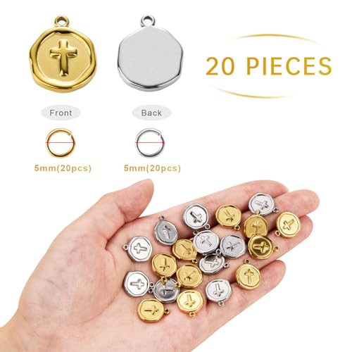 UMAOKANG Gold Plated Stainless Steel Cross Charm for Men and Women Necklace Bracelet DIY Jewelry Charms Pendants Bulk - color: Cross Gold Silver