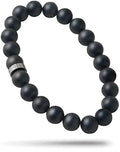 Forge & Foundry Men’s Matte Black Solid Onyx Beaded Bracelet | 10mm, 8mm, 6mm Bead Size Options | Signature Stainless Steel Engraved Bead | Andalus - color: 8mm Silver, size: Large