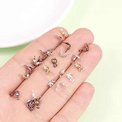 1000Pcs Beads Tips Knot Covers Clamshell Crimp Tips Beads Set Jewelry Making Beads Open Clamshell Fold-Over Bead Tips for Knots & Crimp Findings Jewelry Making DIY Craft（K Gold） - color: K Gold