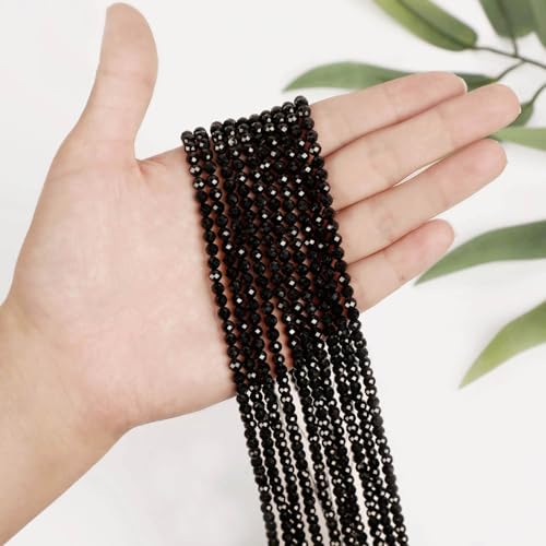 AD Beads Natural Gemstone Diamond-Cut Micro-Faceted 4mm Small Round DIY Necklace Bracelet Jewelry Making Beads (Black Tourmaline) - color: Black Tourmaline