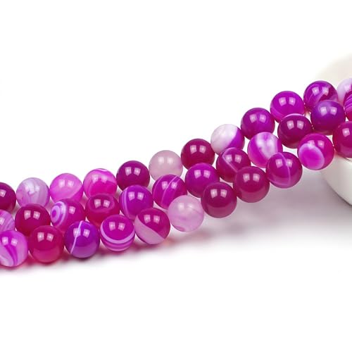 MJDCB Natural Stone Beads Rose Red Stripe Agate Round Loose Beads for Jewelry Making DIY Bracelet Necklace (8mm) - color: Rose Red Striped Agate, size: 8mm