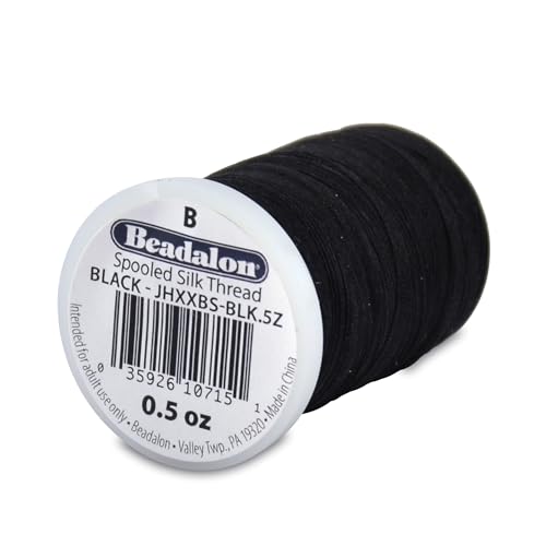 Beadalon Silk Thread Beading Thread | Bracelet String for Jewelry Making Beads | Black | Size B 0.5 oz 1170 ft - color: Black, style: Size B