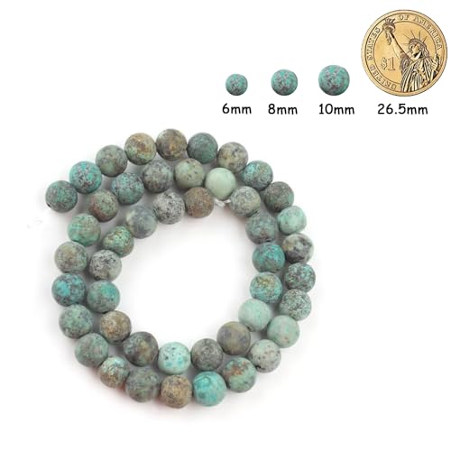 36pcs Natural Matte Africa Turquoise Gemstone Beads，10mm Frosted Round Loose Stone Beads for Jewelry Making DIY Earring Bracelet Necklace Crafts - color: Africa Turquoise, size: 10mm