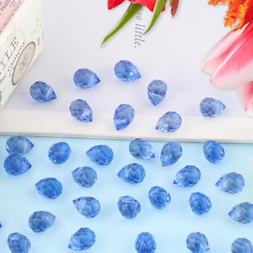 100pcs Light Sapphire Blue Faceted Crystal Glass Beads 8x10mm, Shiny Teardrop Glass Beads for Jewelry Making, Crystal Beads for Bracelet Necklace Earring DIY Craft - color: Light Sapphire Blue