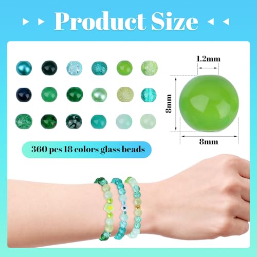 DUQGUHO St Patricks Day Beads for Jewelry Making, 8mm Green Glass Beads for Bracelet, Green Bead for Beaded Plants Necklace Crafts DIY 360PCS - color: 5-Green