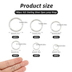 180PCS 925 Sterling Silver Open Jump Rings,3/4/5/6/7/8mm Jewelry Connector Rings for Bracelets Necklaces Earrings DIY Craft Making Supplies