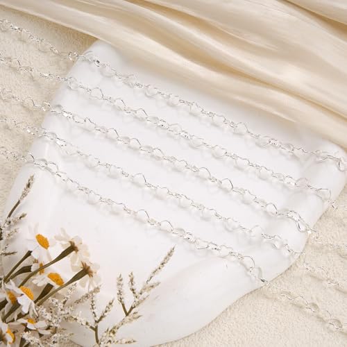 5 Yard Silver Plated Stainless Steel Chain for Jewelry Making Hollow Heart Necklace Bracelet Chains Bulk for Women - color: Heart Silver