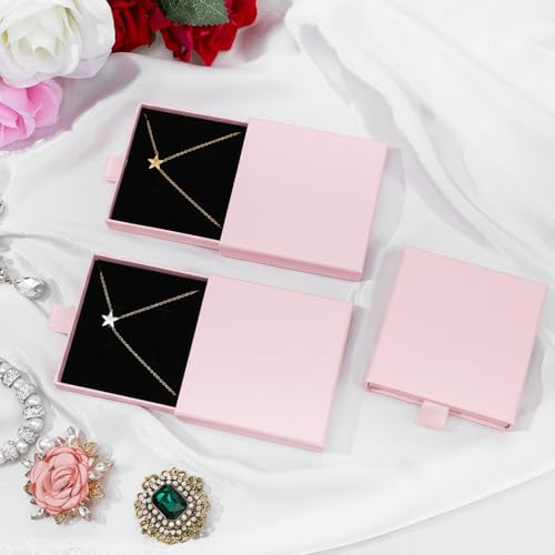 Jewellery Gift Box, 4 Pcs Ring Necklace Box Small Gift Boxes for Bracelets Earrings Necklaces Bracelet Drawer Organizer Square Pendent Storage Case for Birthday DIY Wrapping(Pink)
