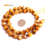 GEM-Inside Natural 10mm Gold Yellow Tiger Eyes Gemstone Loose Beads Faceted Cambay Crystal Energy Stone Power for Jewelry Making 15" - color: Gold Yellow Tiger Eye, size: 10mm
