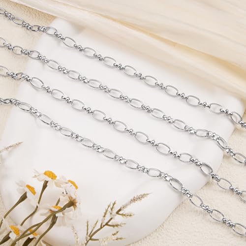 YOUBEIYEE 2 Meters Stainless Steel Chain for Jewelry Making Oval Rolo Chains for Men and Women Necklace Bracelet DIY Jewelry Supplies Findings - color: Oval Silver