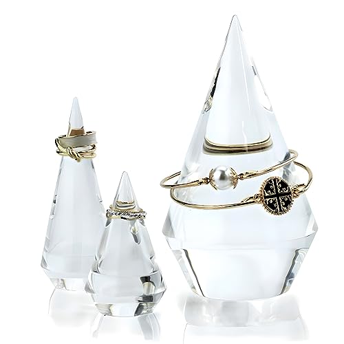 Acrylic Ring Holders 3Pcs Cone Shape Display Jewelry Tower Rings Storage Organizer Stand Clear Rack (Clear)