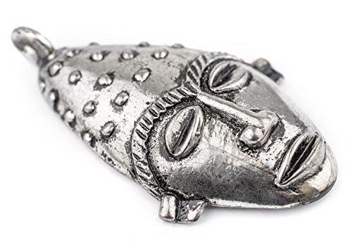 TheBeadChest Elongated African Silver Mask Pendant (50x90mm): Genuine West African Mask Design for DIY Jewelry & Necklaces - color: Silver, size: Large Elongated (50x90mm)