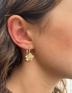 Mameloly Flower Earrings for Women Dainty 14K Gold Plated White Freshwater Pearl Stud Earrings Hypoallergenic - color: CZ Flower