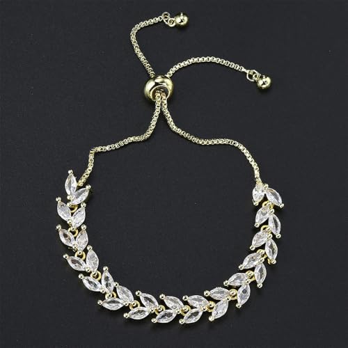 3PCS Tennis Bracelets for Women Set - Stackable Gold & Silver Plated Brass - Round & Marquise Cubic Zirconia - Adjustable & Foldover Clasp - Elegant Jewelry Gift for Her, Mom, Wife, Girlfriend - color: Gold - 3PCS Bracelet Set